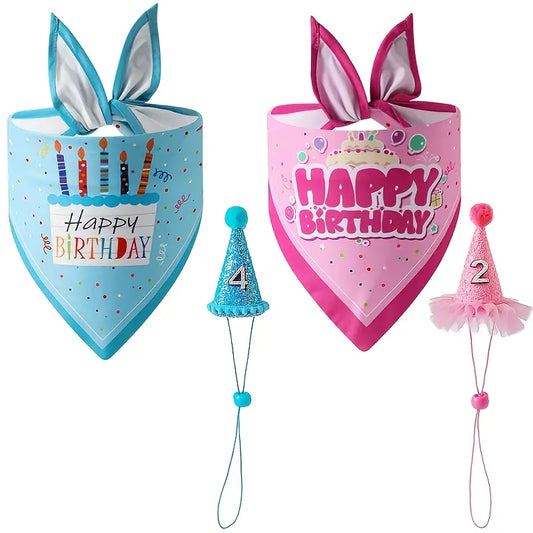 Single Piece Trendy Dog Bandana + Birthday Hat - Ideal Pet Birthday Outfit